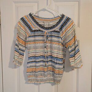 American Rag XXS Geometric Boho Smocked Waist Peasant Top - Multi